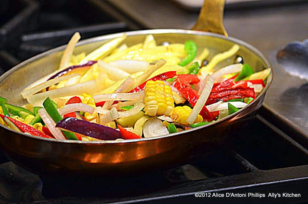 Red Curry Cumin Peppers Onions & Corn in Brown Butter