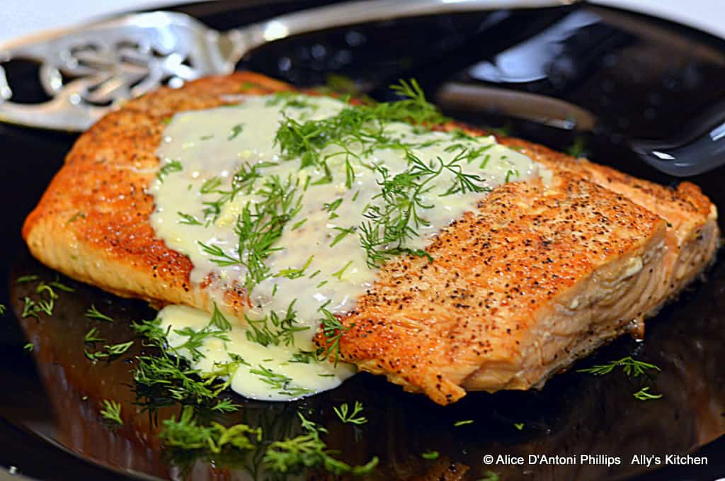 Skillet Salmon with Blue Cheese Dill