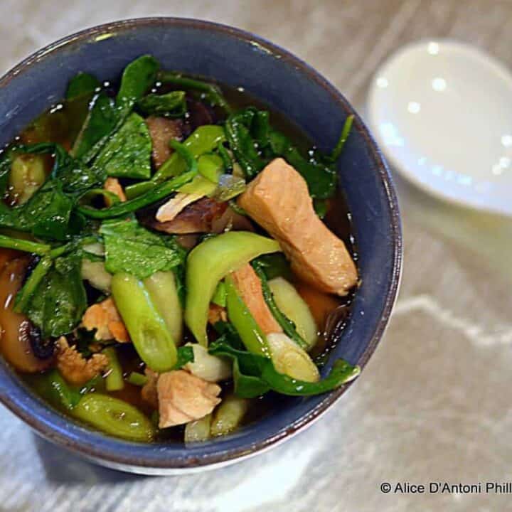 Spicy Chicken Bokchoy Arugula Soup