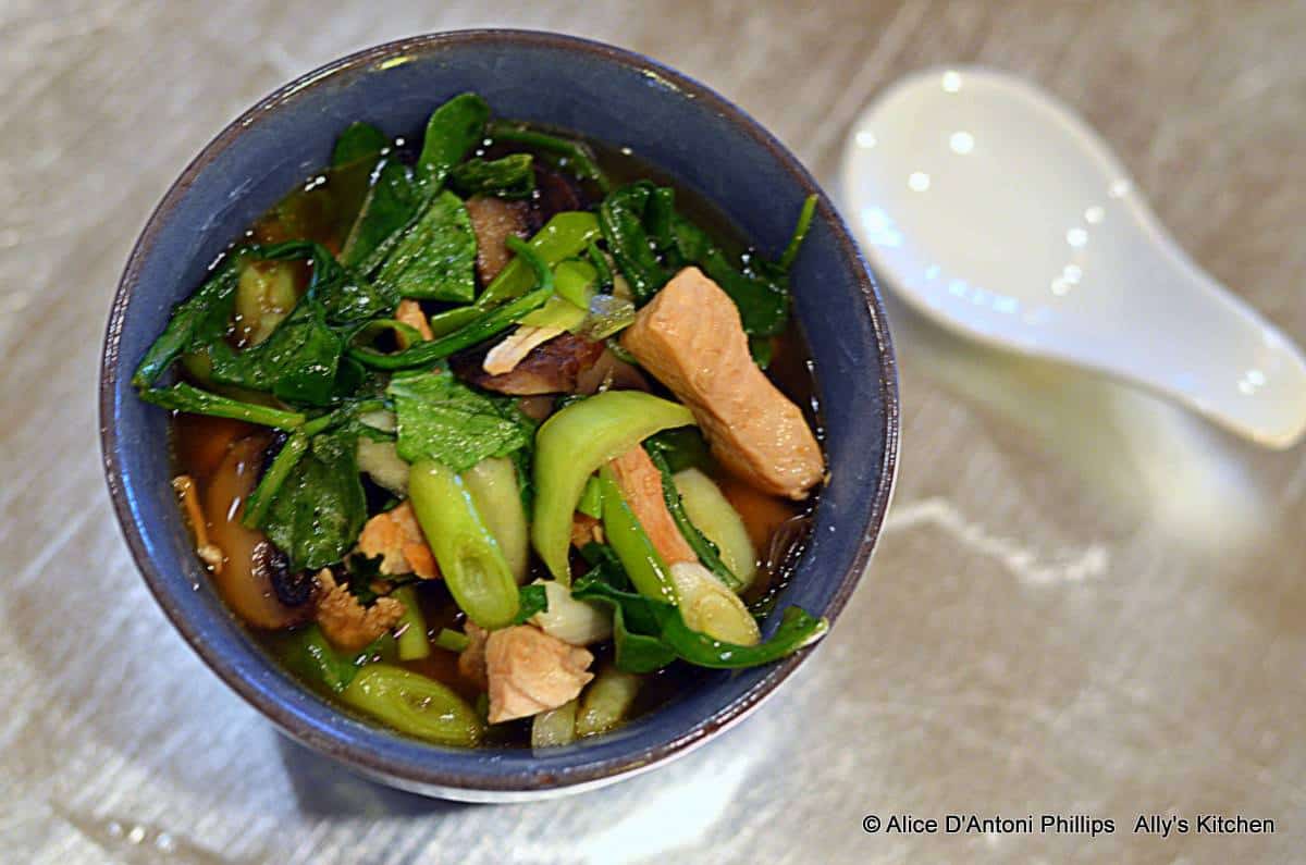 Spicy Chicken Bokchoy Arugula Soup