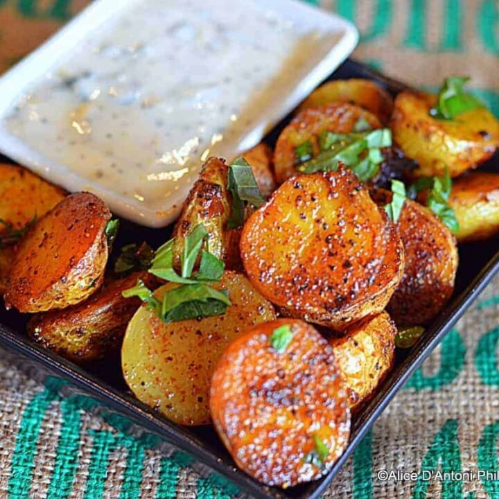 Ras el Hanout Roasted Baby Gold Potatoes with Labneh Sauce