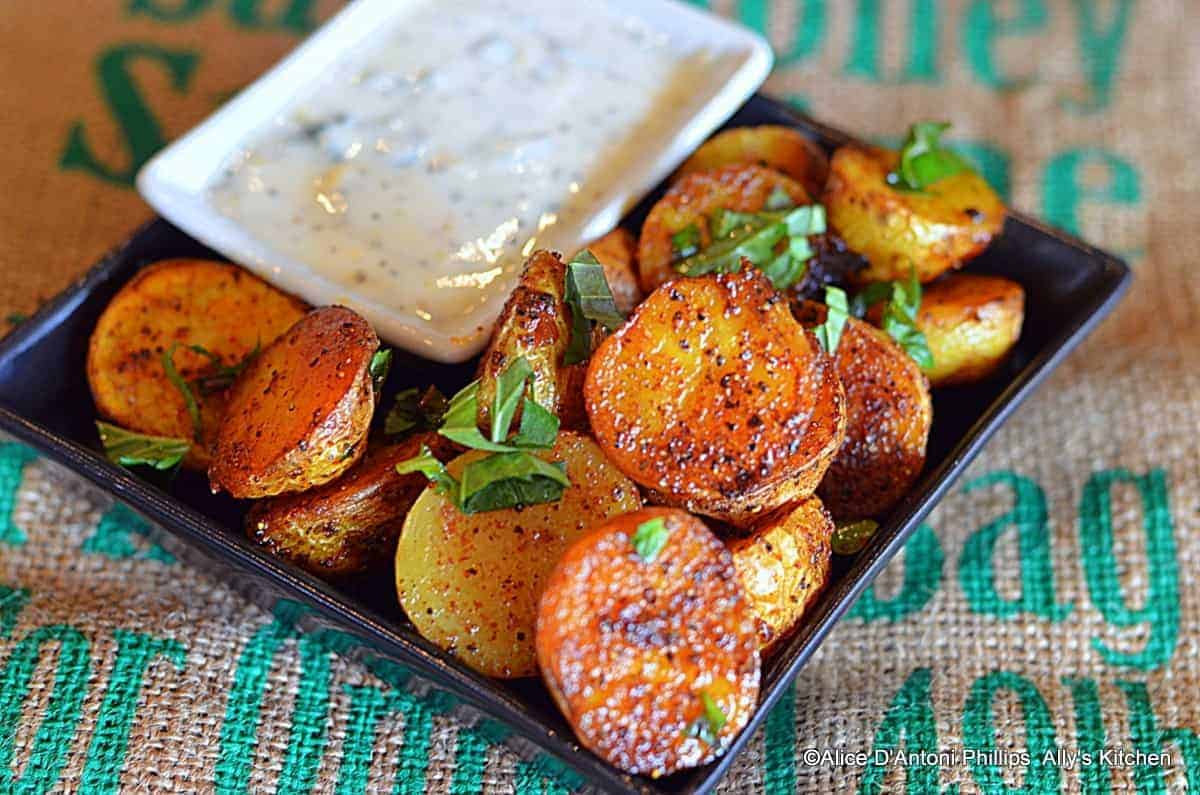 Ras el Hanout Roasted Baby Gold Potatoes with Labneh Sauce