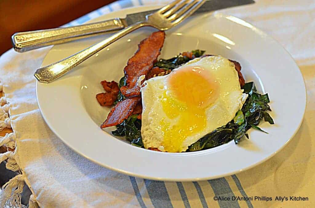 southern collards eggs baconbreakfast recipesally's kitchen