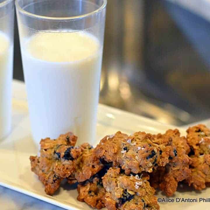 Wild Blueberry & Salty Pistachio Oatmeal Cookies with Sea Salt Flakes