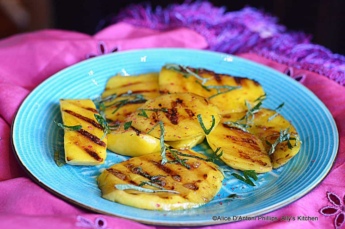 Grilled Fresh Mango with Sea Salt Pink Peppercorns & Fresh Mint