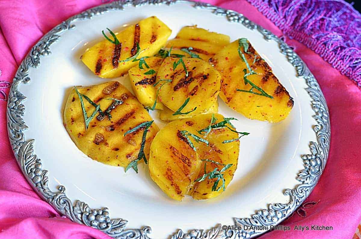 Grilled Fresh Mango with Sea Salt Pink Peppercorns & Fresh Mint