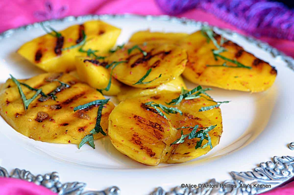 Grilled Fresh Mango with Sea Salt Pink Peppercorns & Fresh Mint