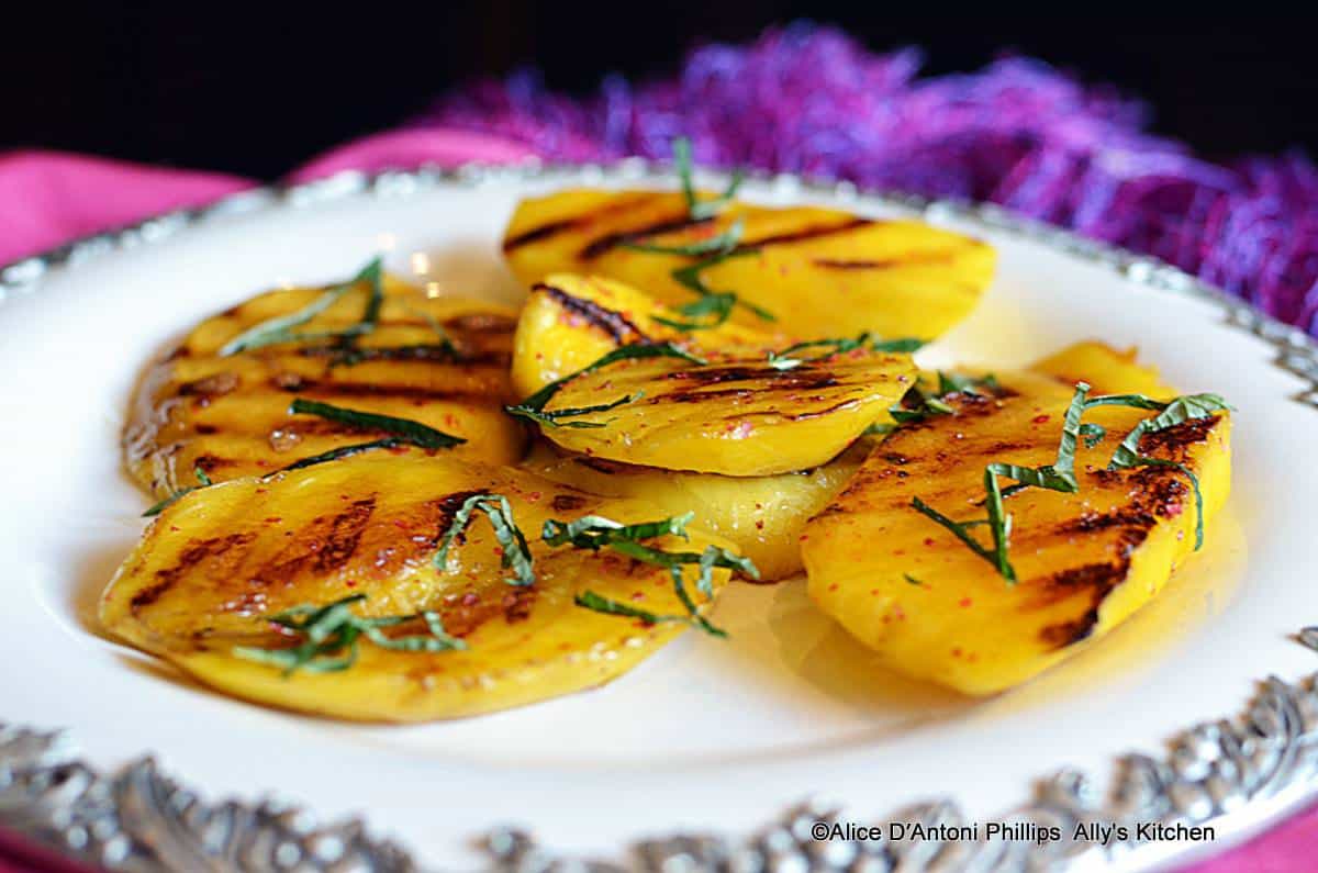 Grilled Fresh Mango with Sea Salt Pink Peppercorns & Fresh Mint