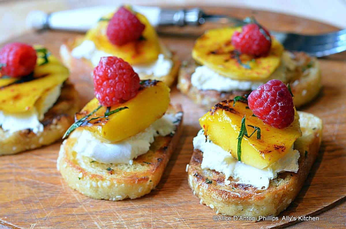 grilled mango & raspberry mint crostini