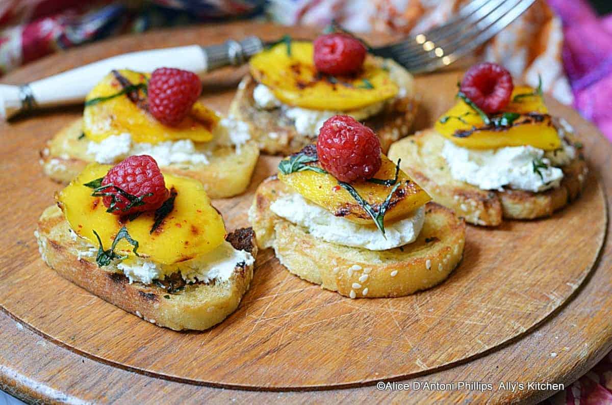 Grilled Mango & Raspberry Mint Crostini