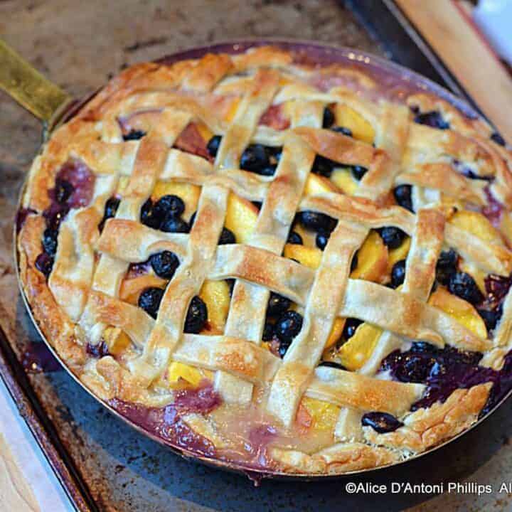 Fresh Palisade Peach Blueberry Skillet Pie