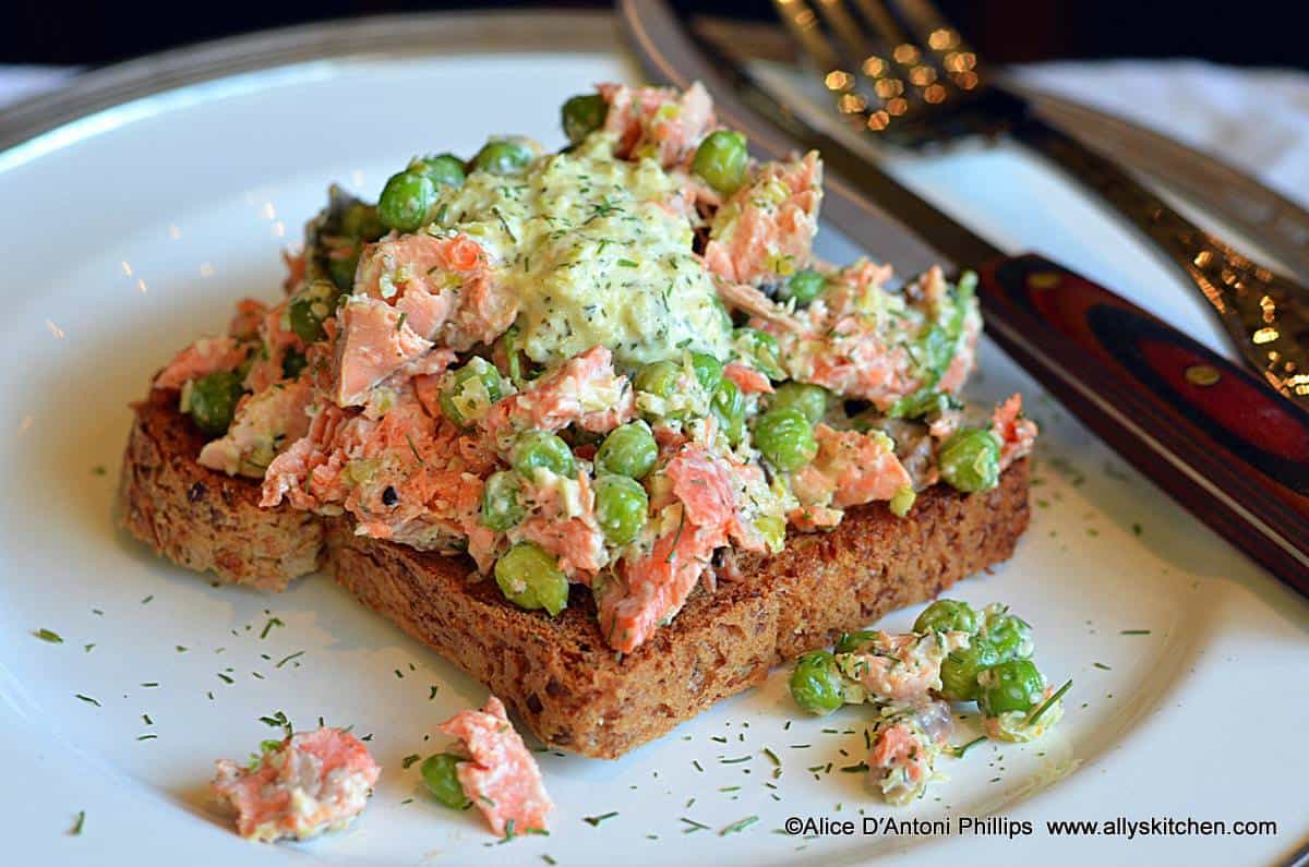 Salmon Salad with Mint Pepper Jelly Peas 