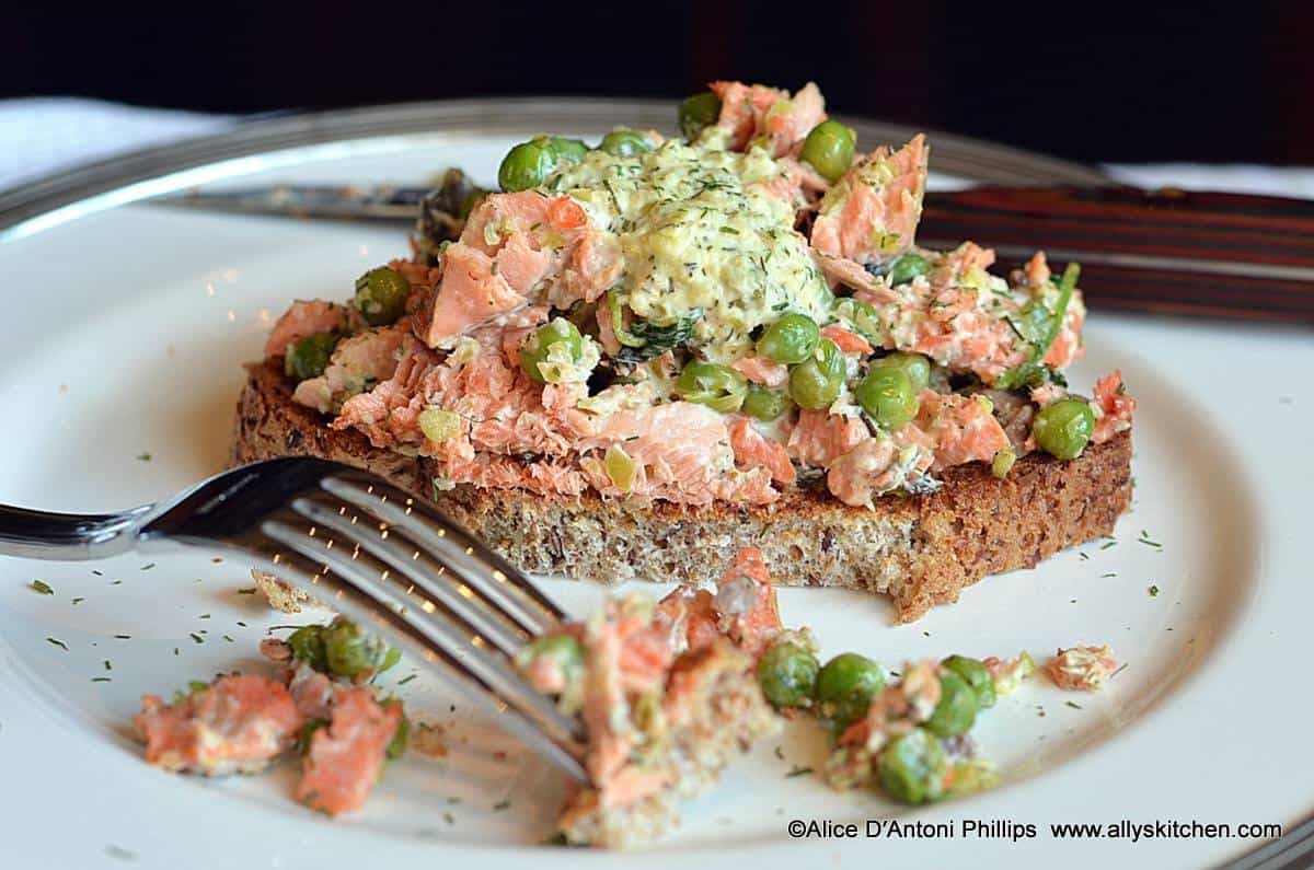 Salmon Salad with Mint Pepper Jelly Peas