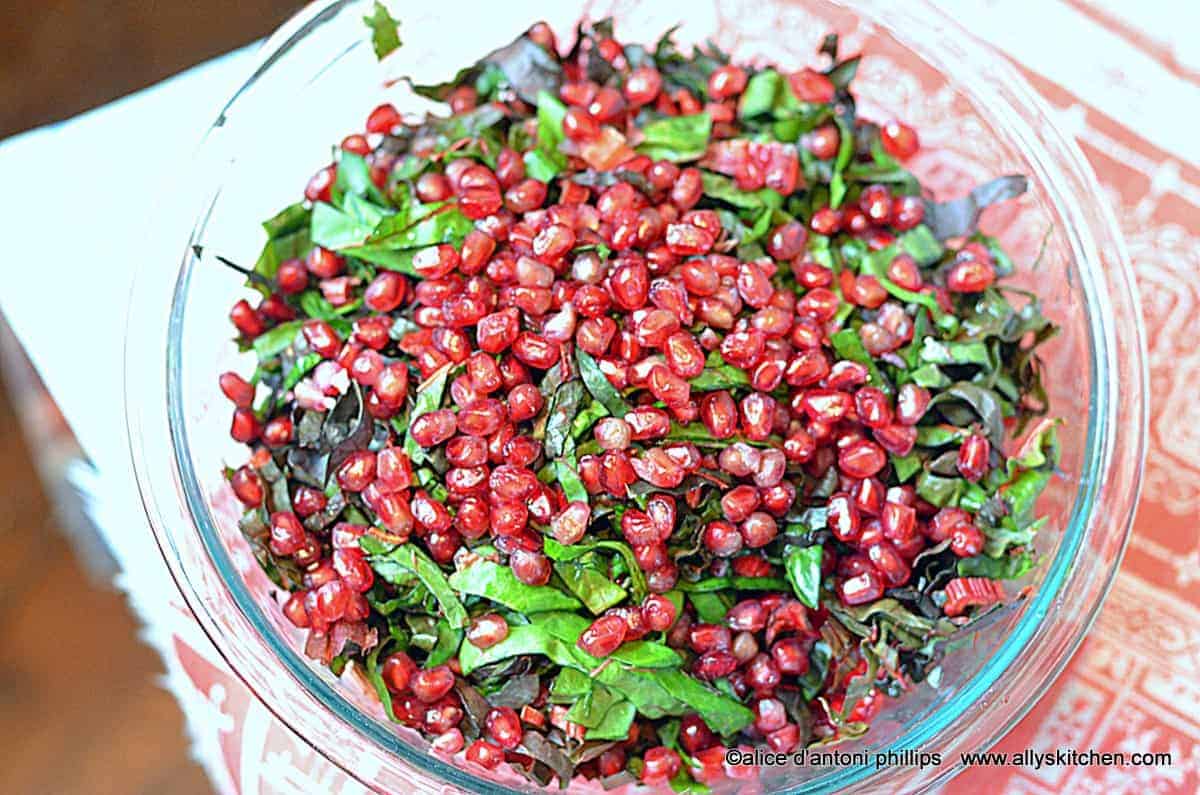 ~red chard pomegranate & currant salad~