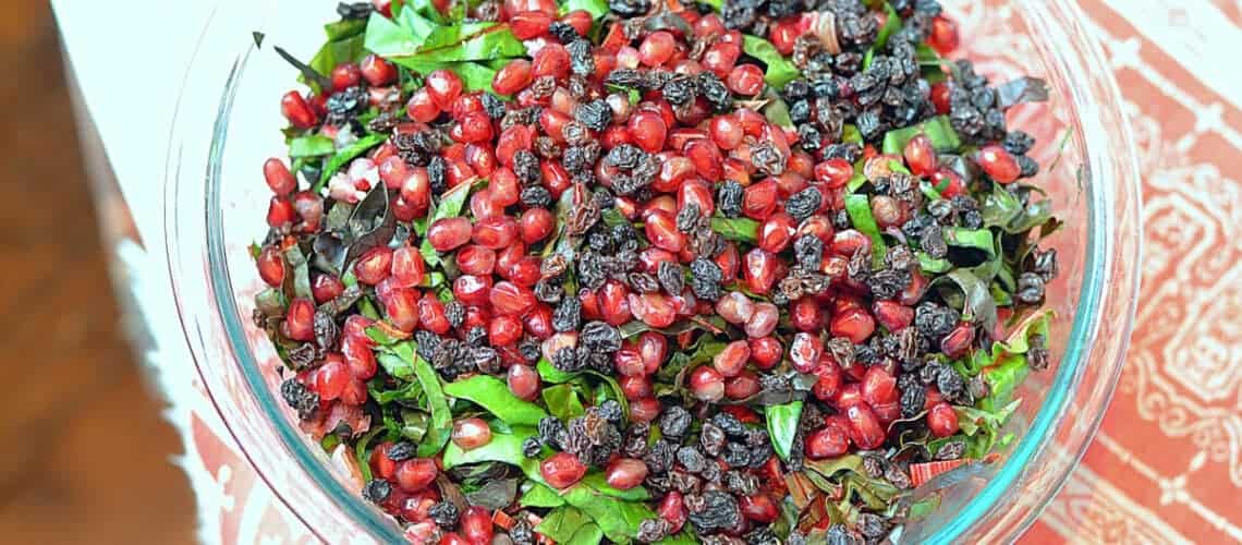 ~red chard pomegranate & currant salad~