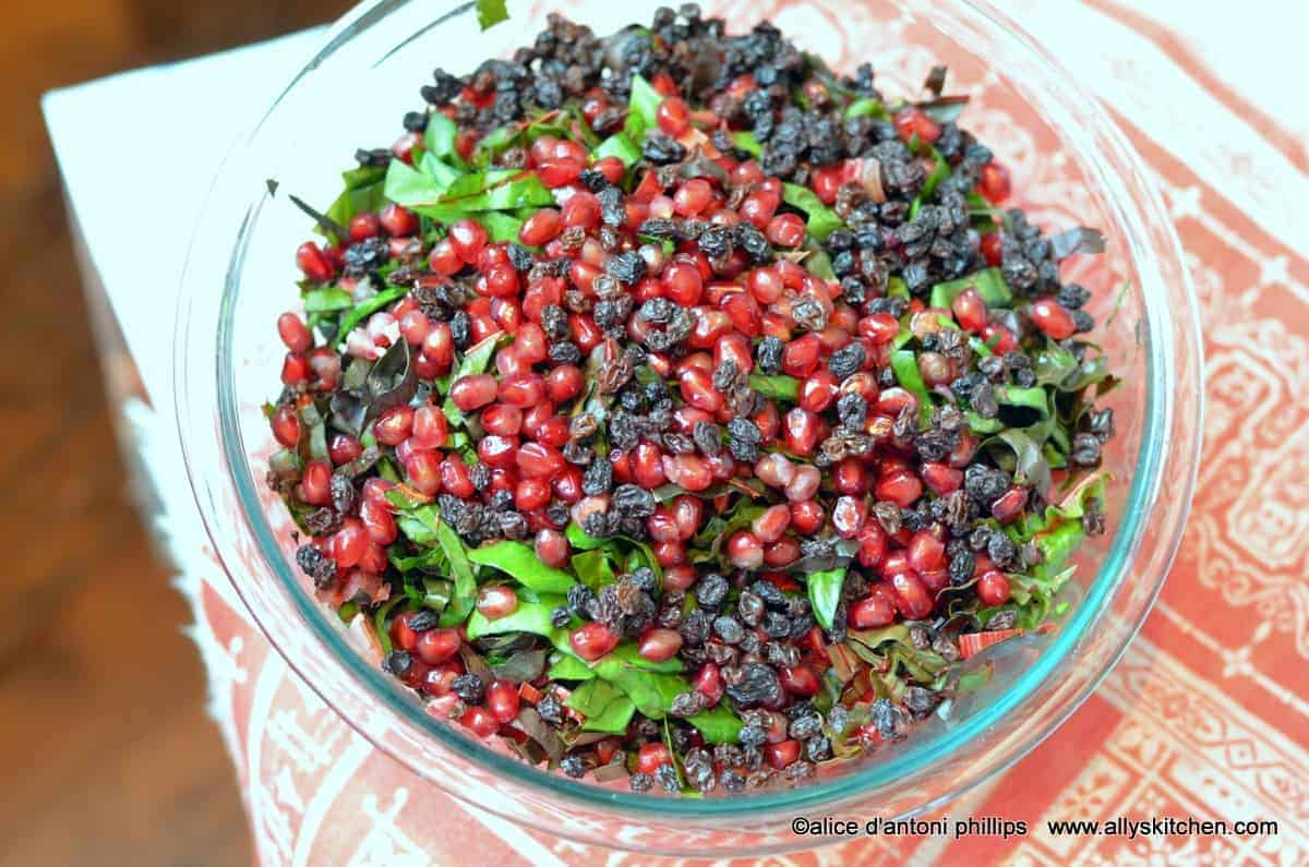 ~red chard pomegranate & currant salad~