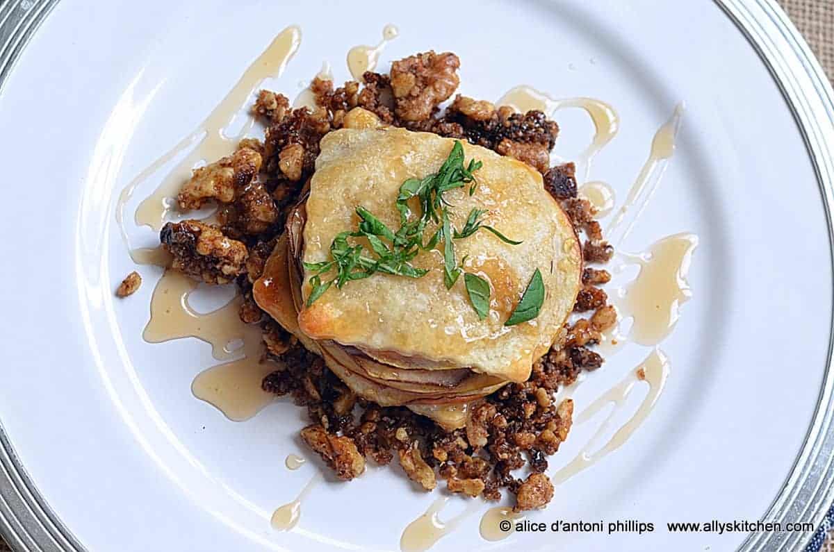 apple pear pie stackerssted walnuts & balsamic reduction~