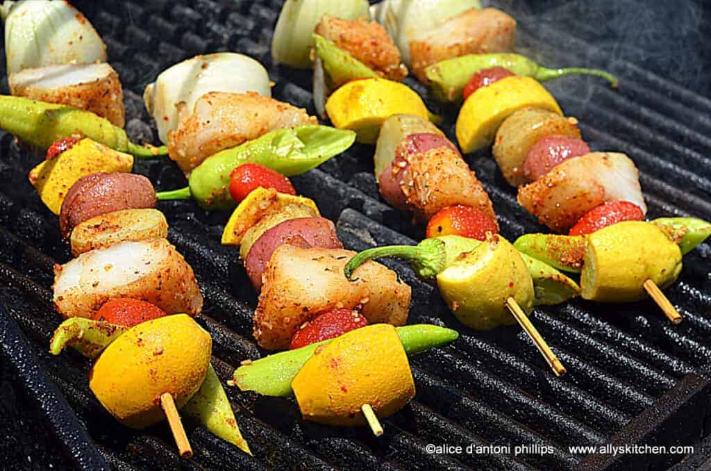 ~old bay cod veggie skewers~