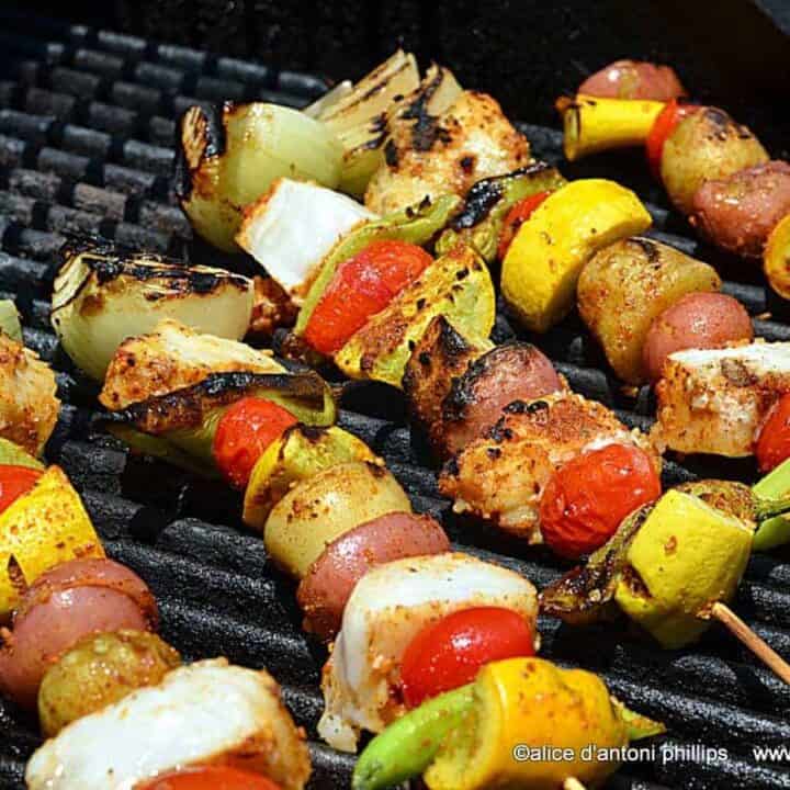 ~old bay cod veggie skewers~