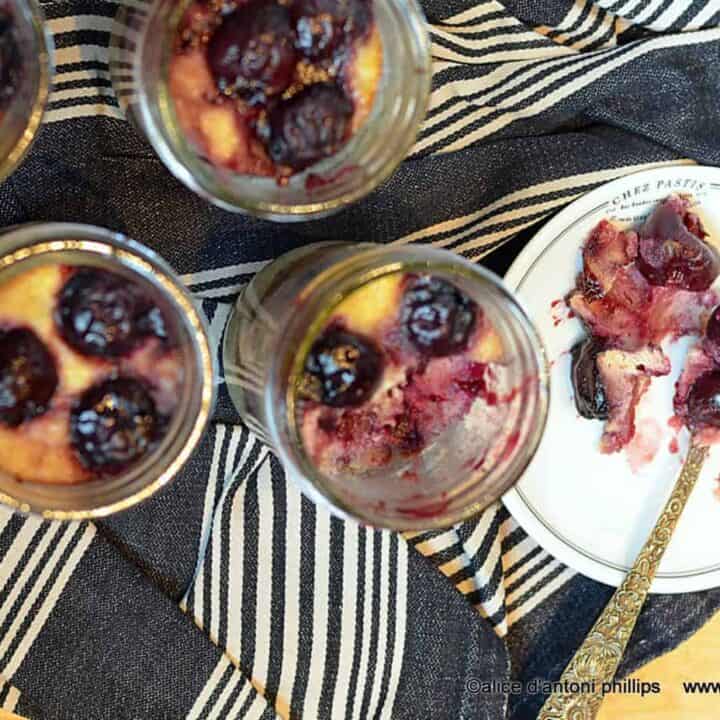 ~dark red cherry ricotta cheesecake jars~