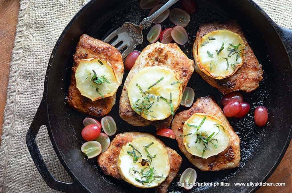 Cajun Pork Chops with Brown Sugar Buttered Apple Grapes & Fresh Mint