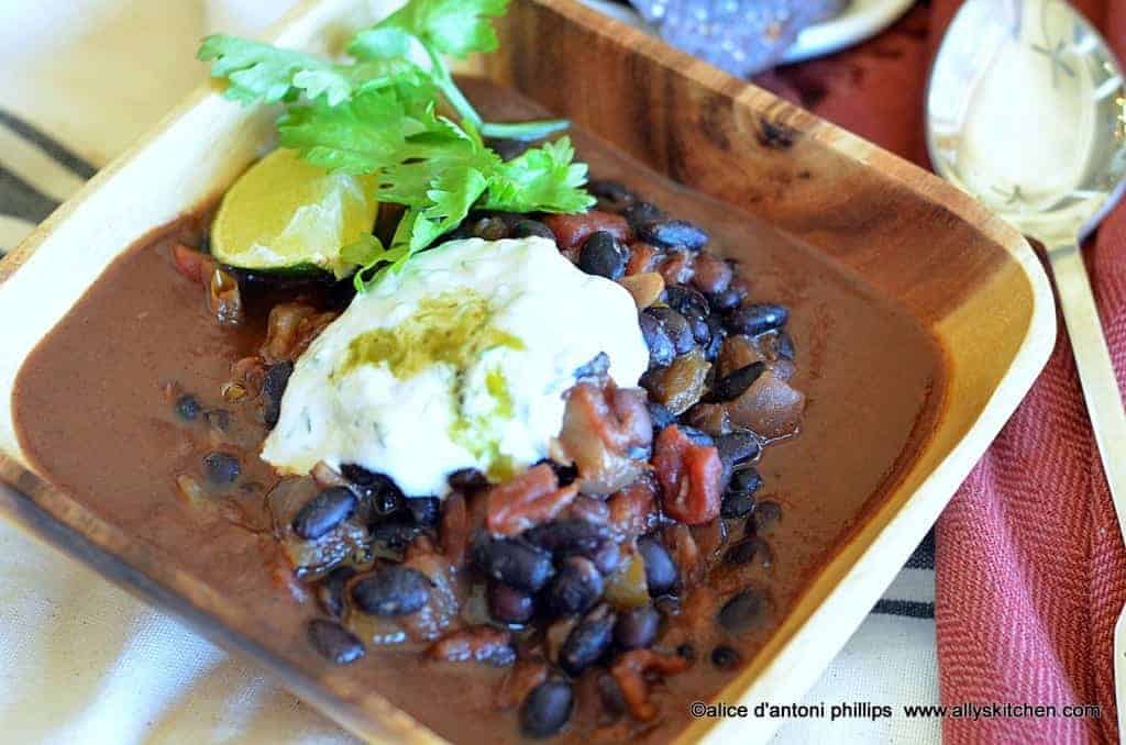 cuban black beans with yogurt sauce