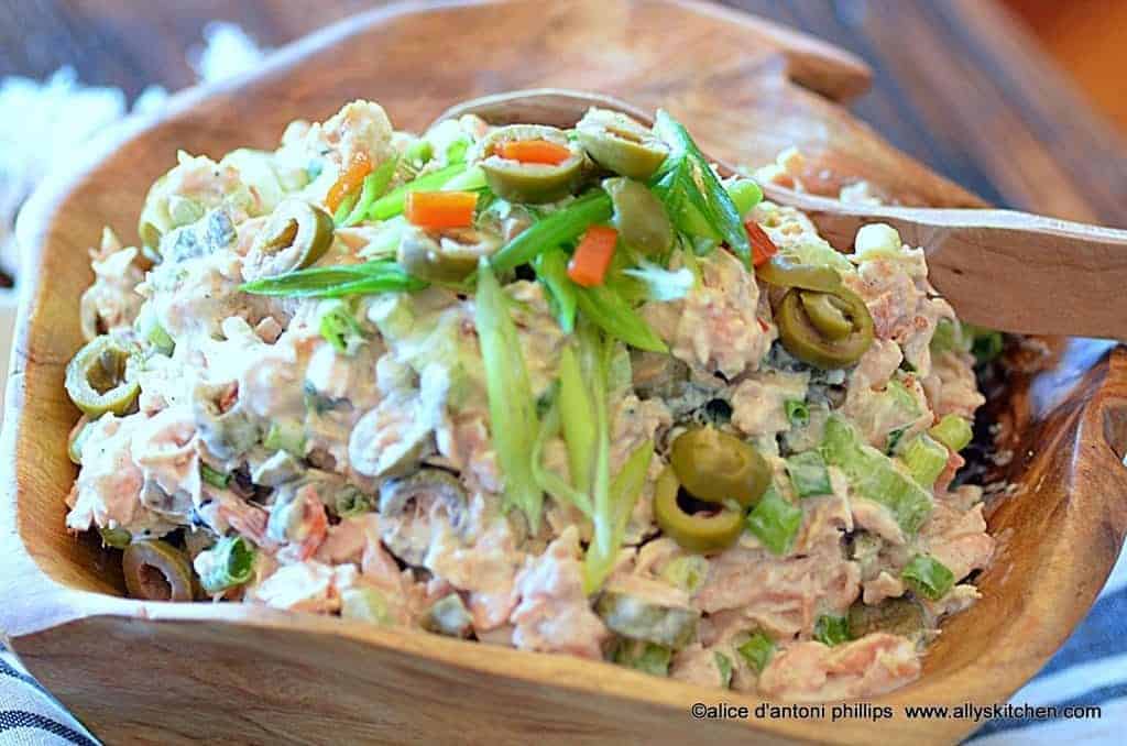 chunky fresh salmon scallion olive salad