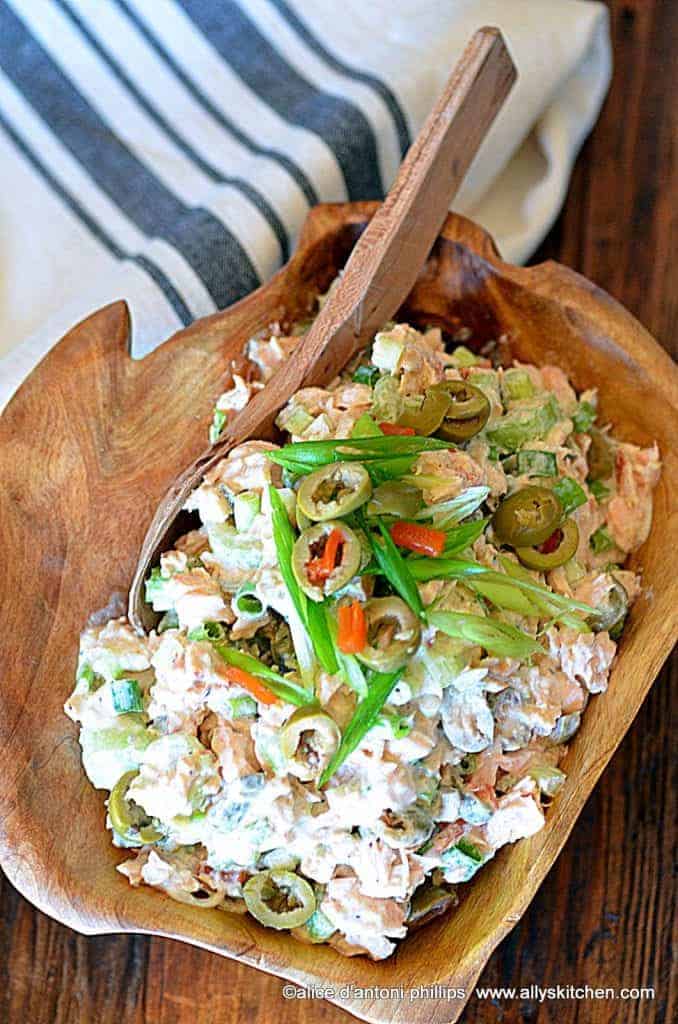 chunky fresh salmon scallion olive salad