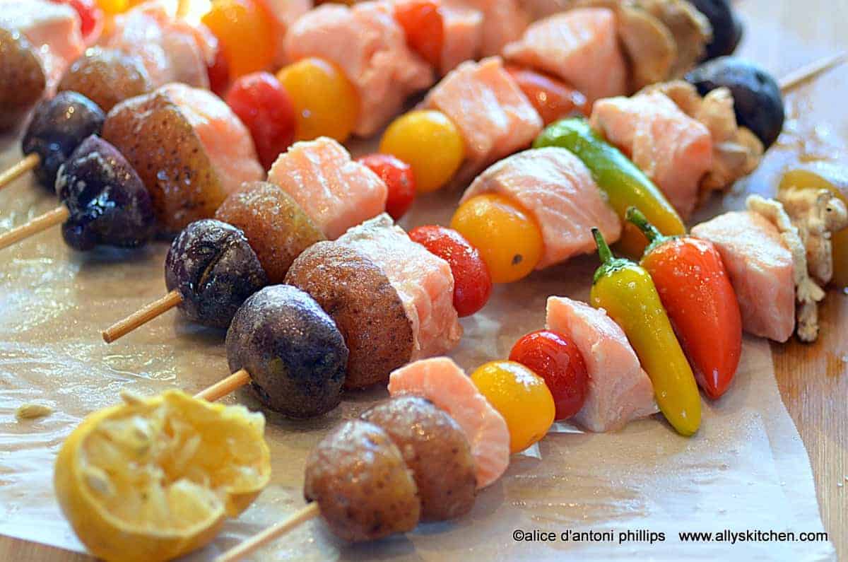 citrus drenched salmon skewers