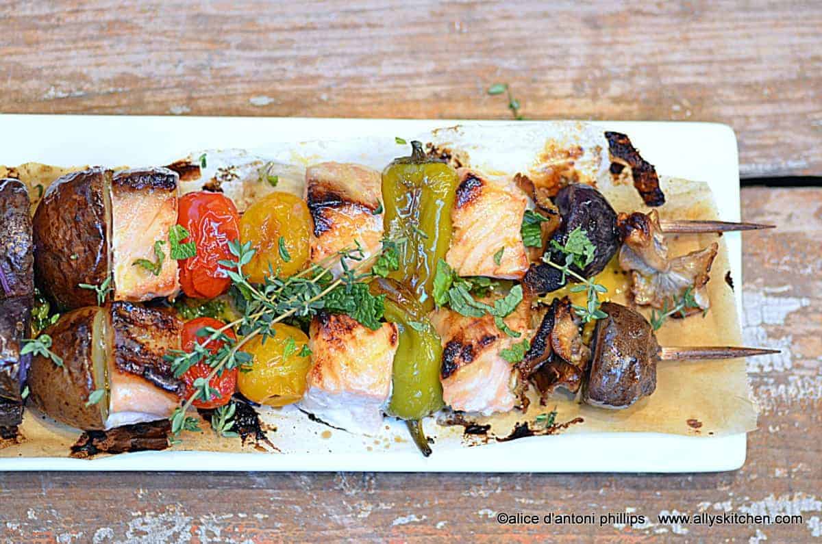 citrus drenched salmon skewers