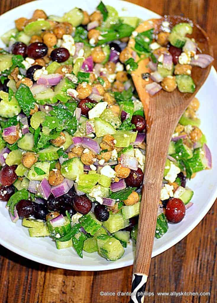 spicy garbanzo beans cucumbers red onions & grapes