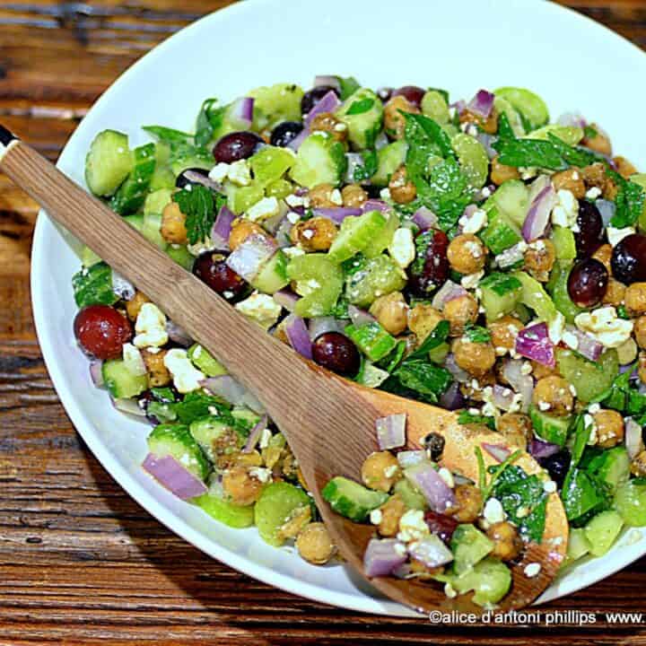 Spicy Garbanzo Beans Cucumbers Red Onions & Grapes