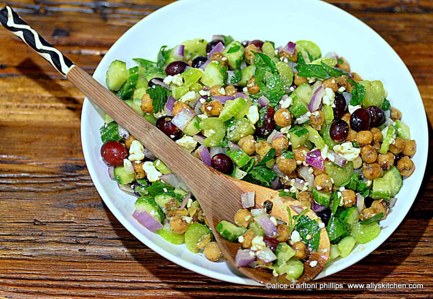 Spicy Garbanzo Beans Cucumbers Red Onions & Grapes