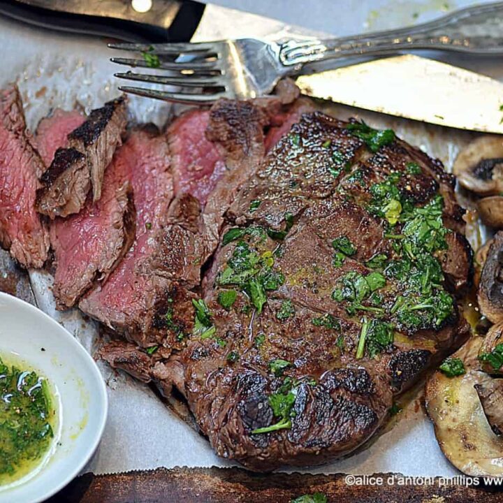 steak au poivre with lemon pepper butter herb sauce