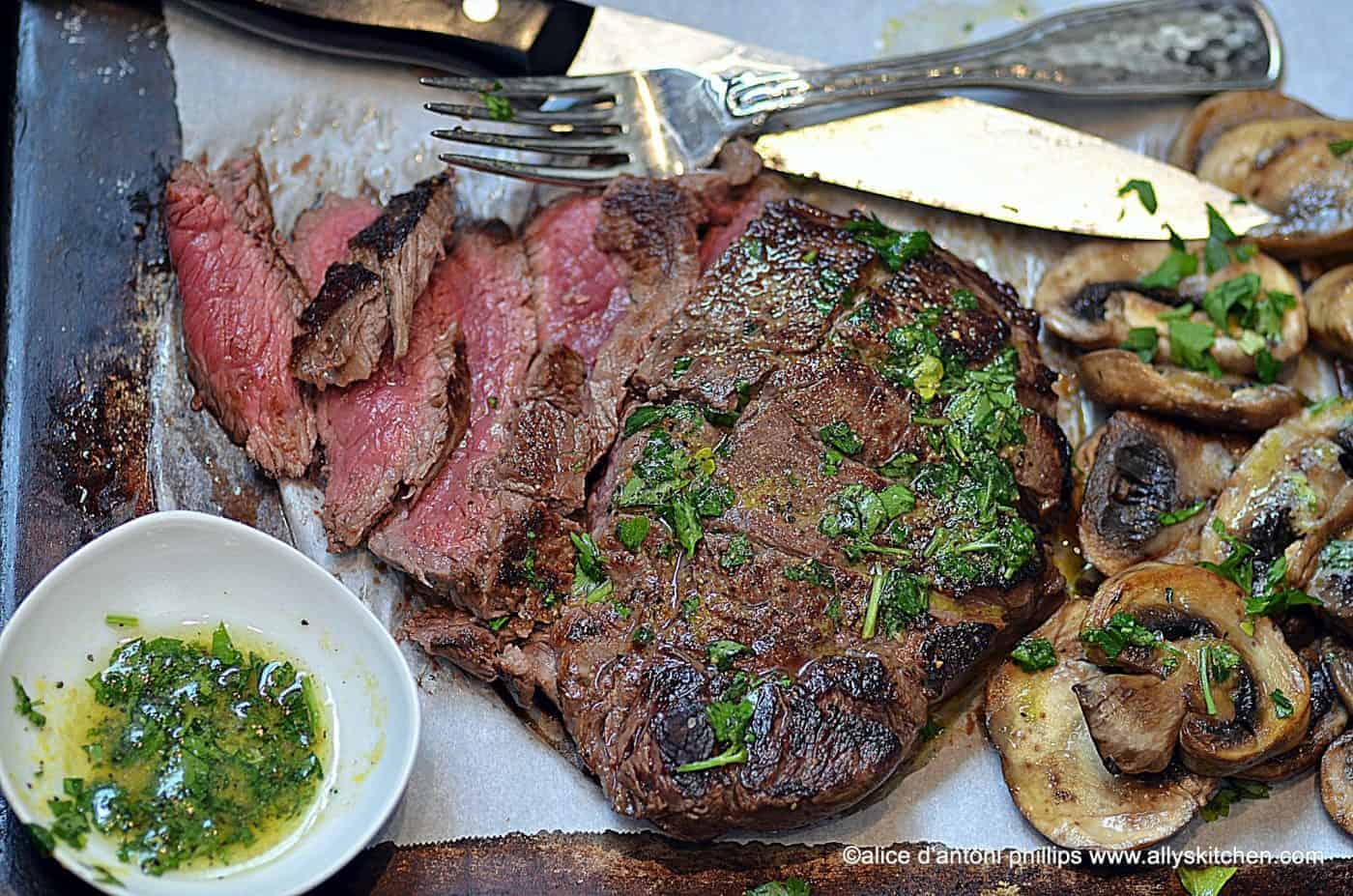 steak au poivre with lemon pepper butter herb sauce