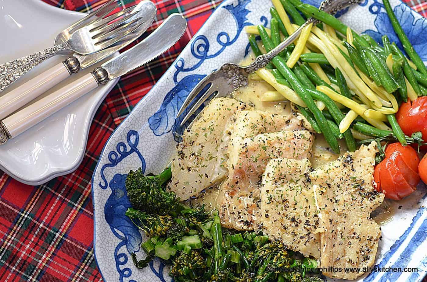 sauteed cod in greek seasoned butter wine sauce