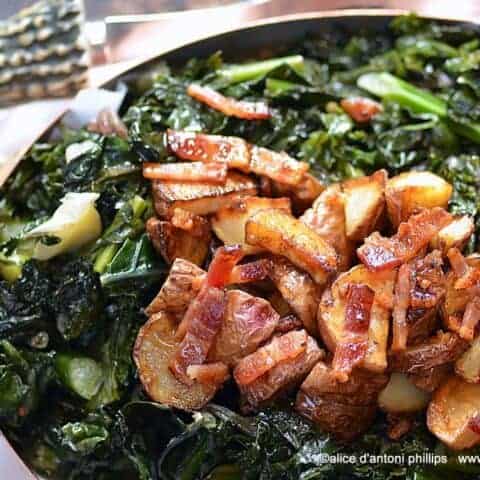 rainbow kale roasted potatoes bacon & maple syrup