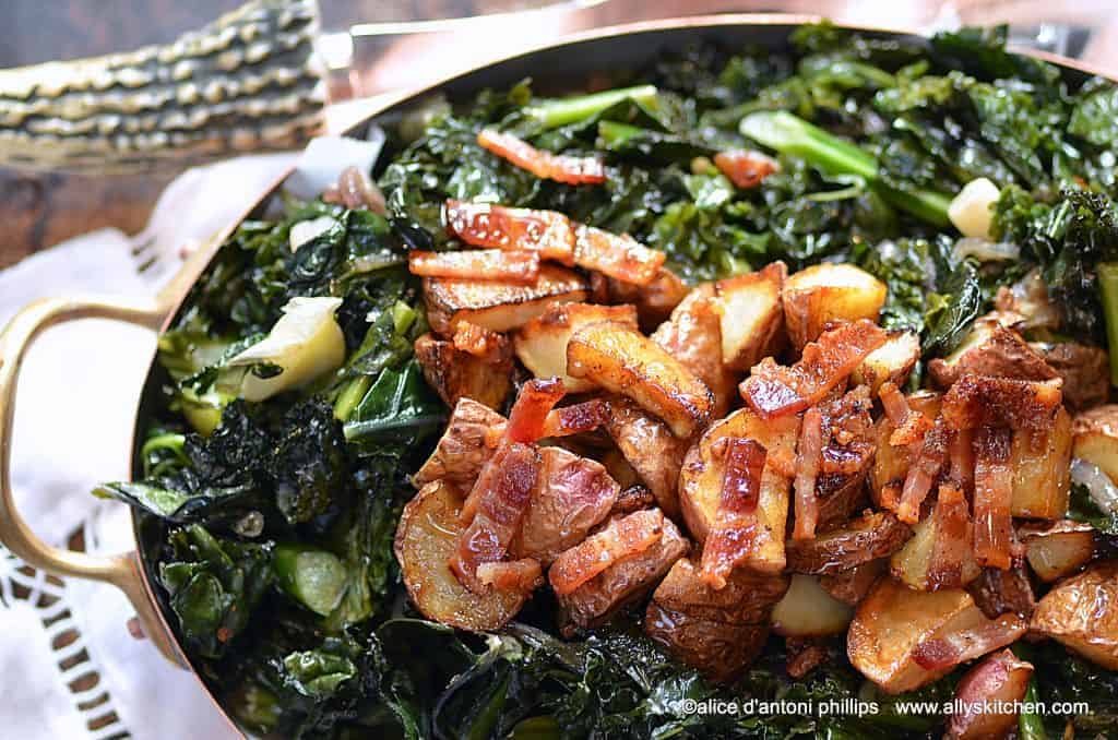 rainbow kale roasted potatoes bacon & maple syrup