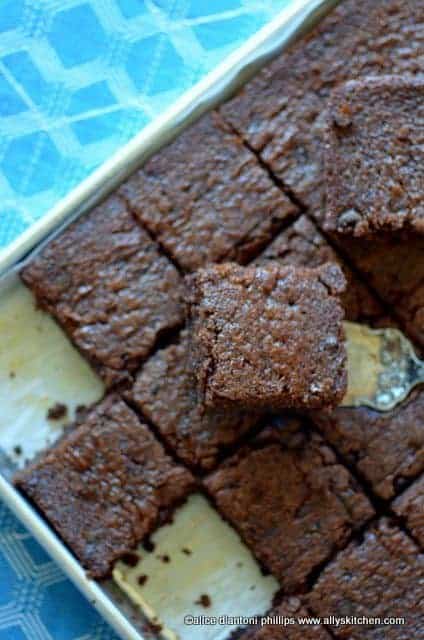 chocolate cream cheese sheet cake with bourbon brown sugar pecans