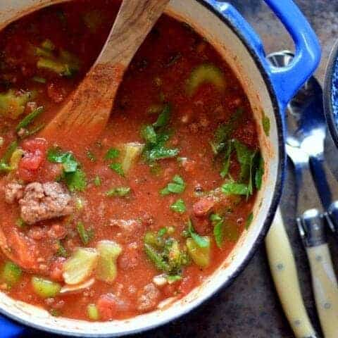 grilled hamburger sriracha soup