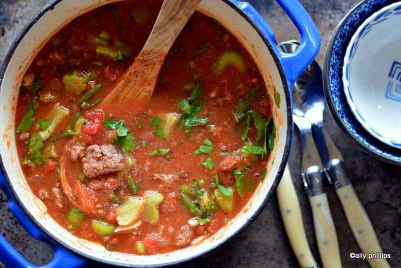 grilled hamburger sriracha soup