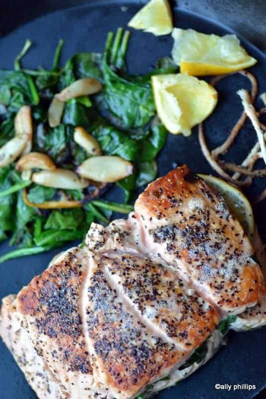 spinach lemon stuffed salmon