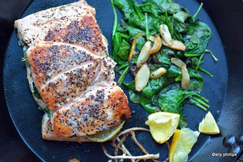 spinach lemon stuffed salmon