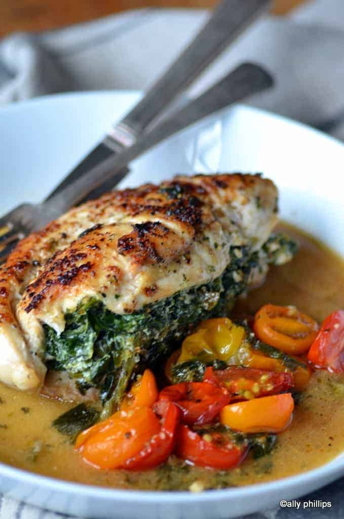 skillet stuffed chicken with spinach & ricotta