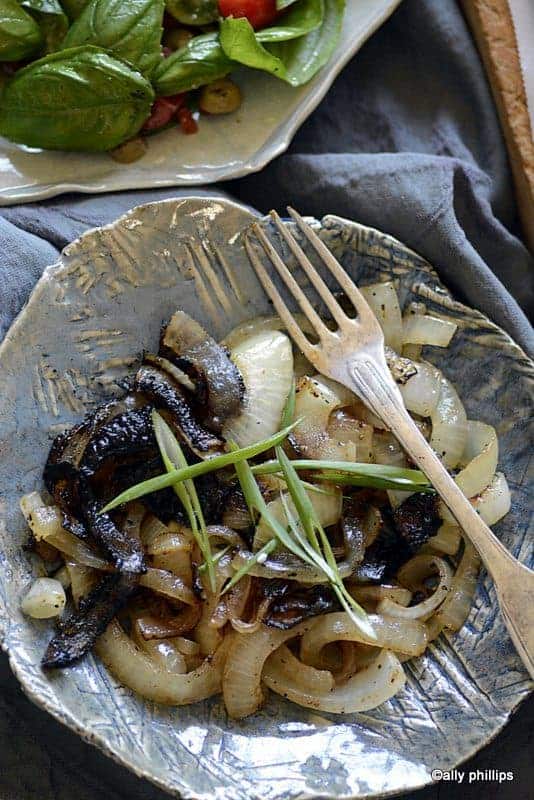 pepper encrusted bison tenderloin & grilled onions