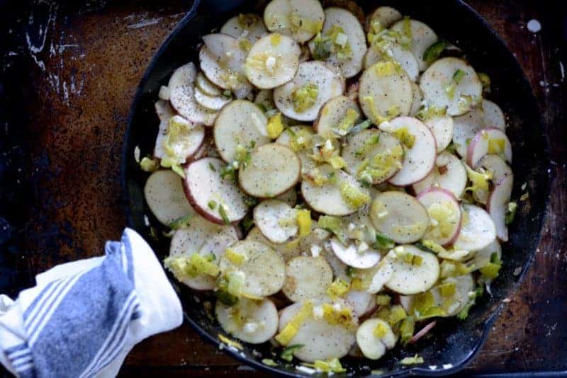 Cheese and Bacon Skillet Potatoes - Chef Alli