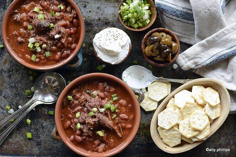 red beans and shredded lamb steak