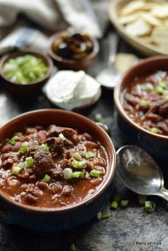 red beans and shredded lamb steak