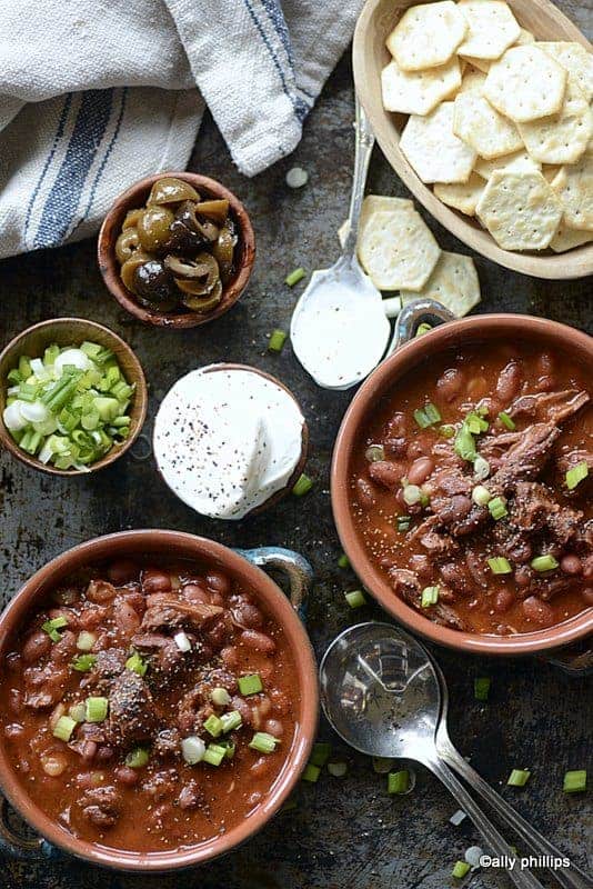 red beans and shredded lamb steak