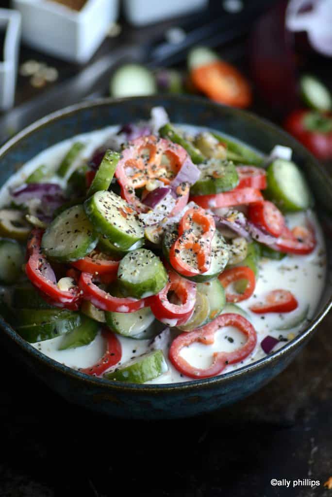 crunchy veggie & olive buttermilk salad
